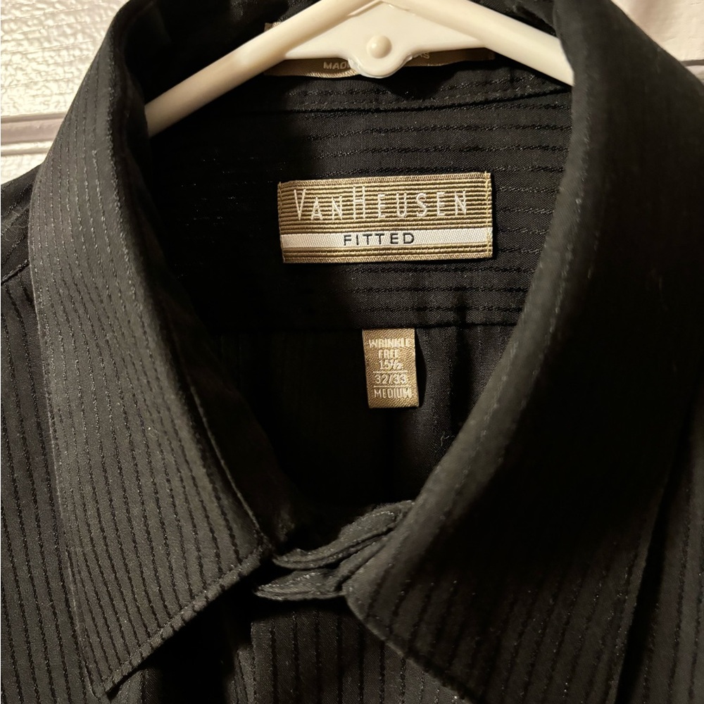 (2) NWOT Van Heusen Fitted Dress Shirts Black with pin stripes and other Blue